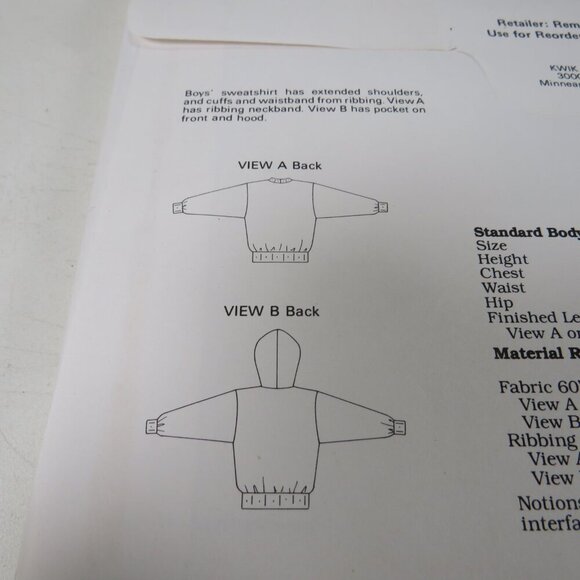 Kwik Sew 1731 clothing pattern Kids Sweatshirt Jacket w sleeves w Hood UNCUT - Picture 4 of 5